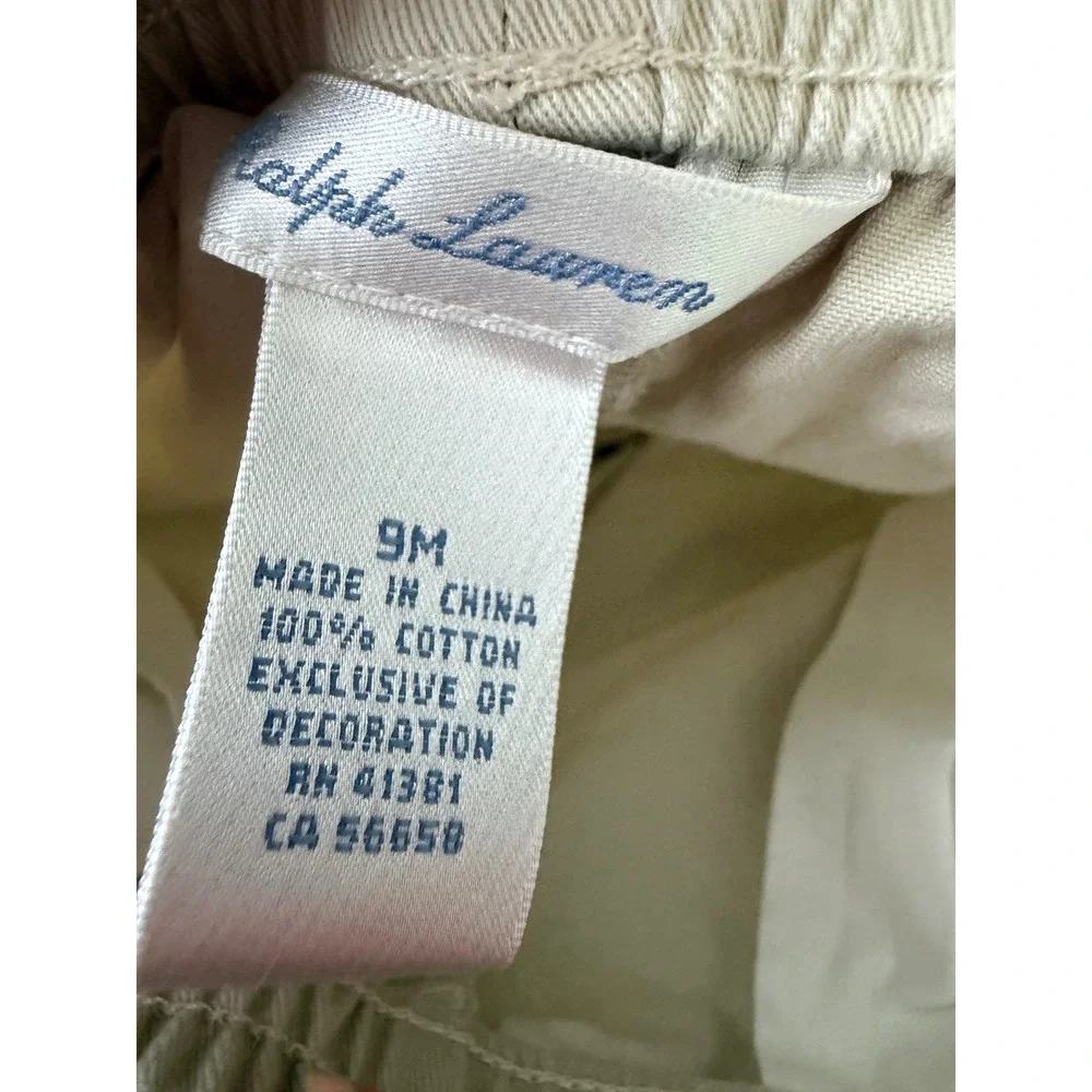 Ralph Lauren Baby Boys Khaki Chino Shorts 9M Elastic Waist Cotton Twill Tan